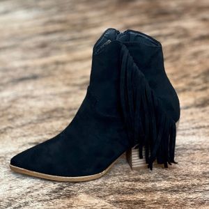 New Black Suede Fringe Booties - Size 8.5